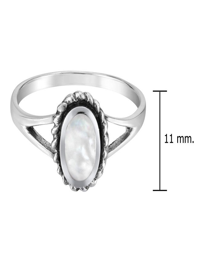 ايرافيدا خاتم إيرافيدا الكلاسيكي الأنيق بيضاوي الشكل مرصع بعرق اللؤلؤ الأبيض، مصنوع من الفضة الإسترليني عيار 925 (مقاس 7) | مجوهرات فضية إسترليني خالدة للنساء - Image 4