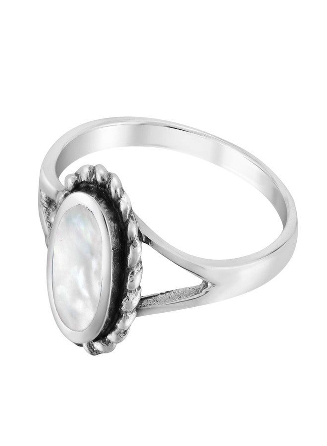 ايرافيدا خاتم إيرافيدا الكلاسيكي الأنيق بيضاوي الشكل مرصع بعرق اللؤلؤ الأبيض، مصنوع من الفضة الإسترليني عيار 925 (مقاس 7) | مجوهرات فضية إسترليني خالدة للنساء - Image 2