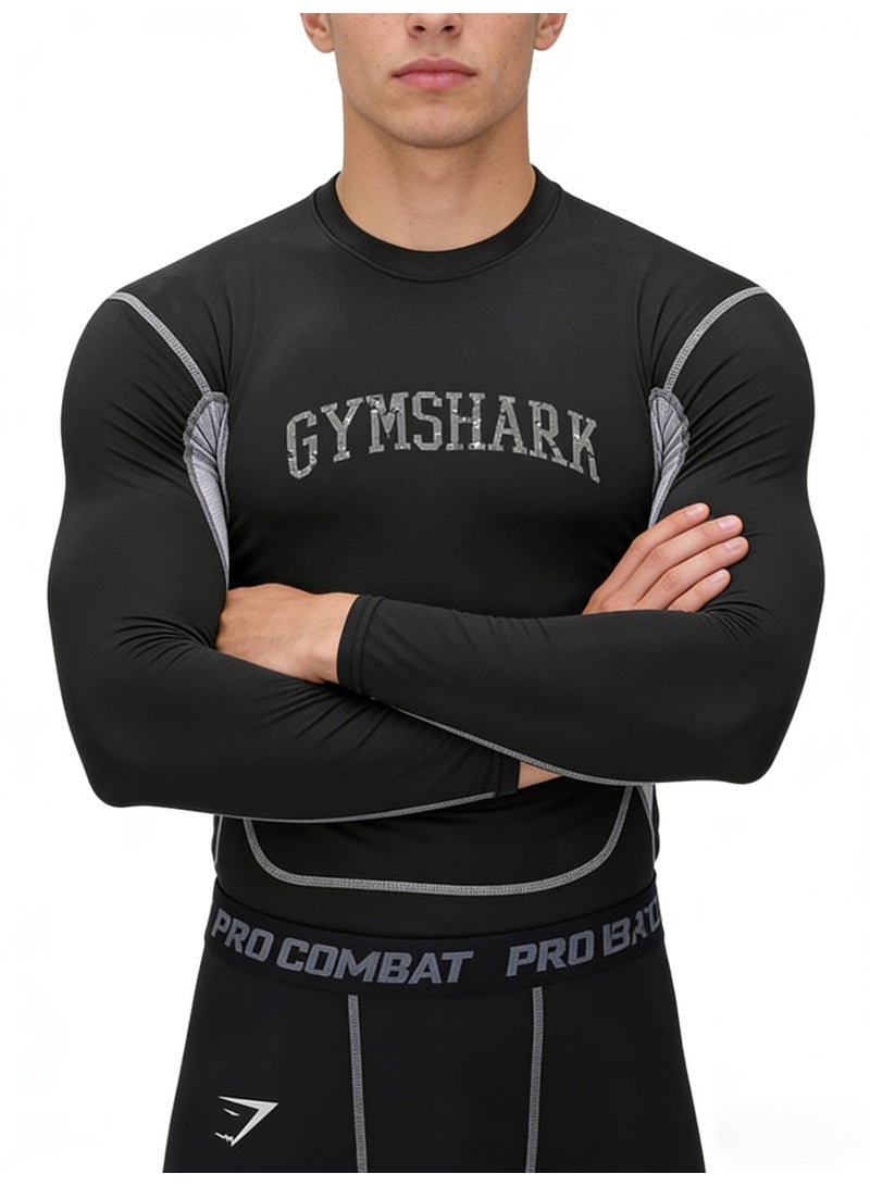 Gymshark Men’s Black Compression Long-Sleeve Athletic Shirt - Image 1