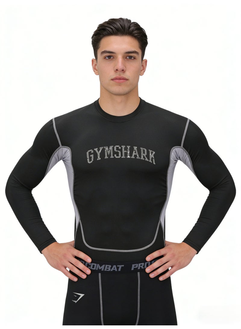 Gymshark Men’s Black Compression Long-Sleeve Athletic Shirt - Image 2