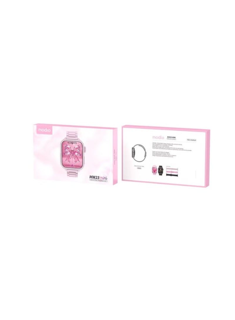 Modio MW23 Mini Smartwatch 36mm for Women with 3 Stylish Straps, Heart Rate Monitor, Fitness Tracker, Sleep Monitor, Full Touchscreen, Bluetooth Notifications, Compact Design for Small Wrists, Pink Color with Charging Cable Included - Image 2