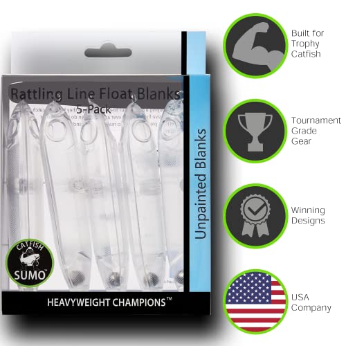 Catfish Sumo Catfish Rattling Line Float Lure for Catfishing, Demon Dragon Style Peg for Santee Rig Fishing, 4 inch (5-Pack, Clear Unpainted Blank) - Image 2