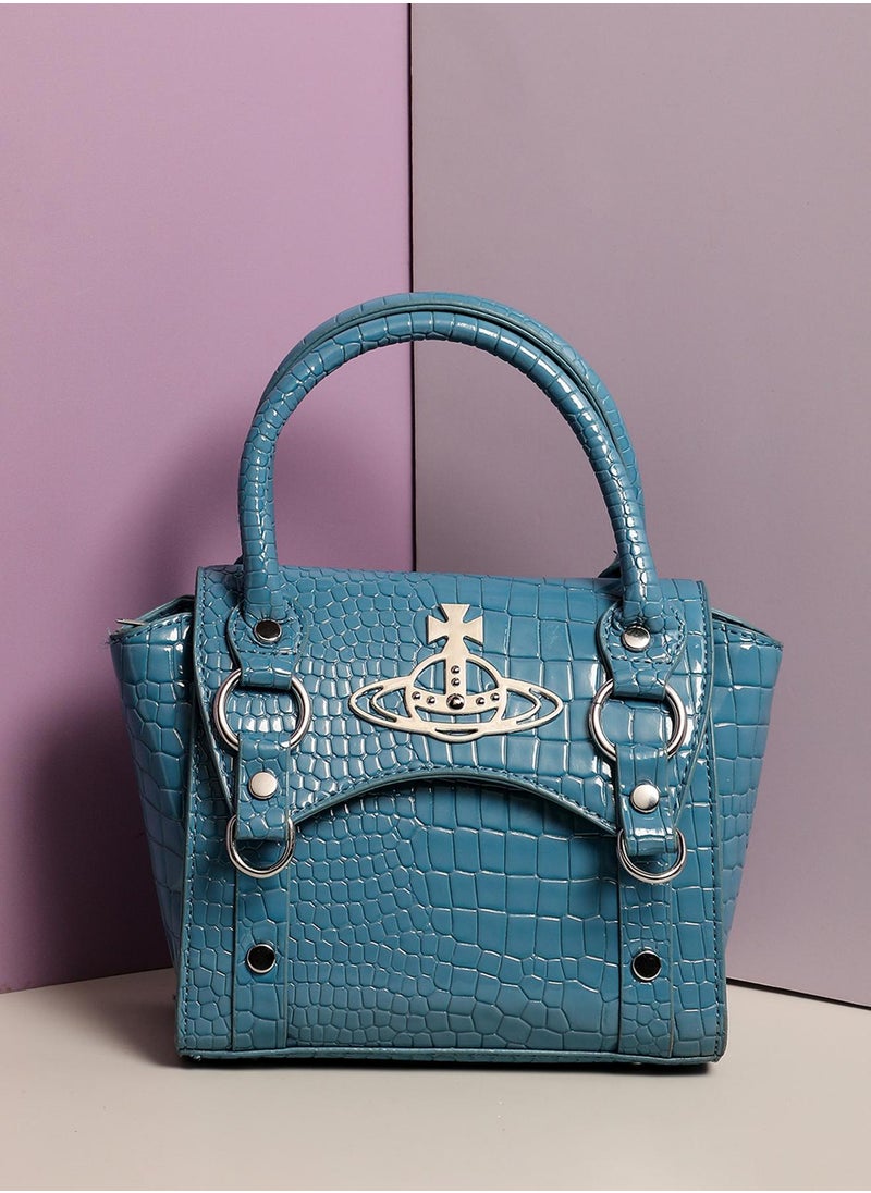 Haute Sauce - Stud Croc Mini Handbag - Blue - Image 1