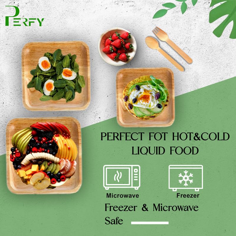 Perfy Palm Leaf Dinnerware Set Combo Disposable Square Plate Set 10 6 Inch250ml BowlsCutleryBiodegradableEco Friendly Tableware for Wedding Party Pack of 25 - Image 5
