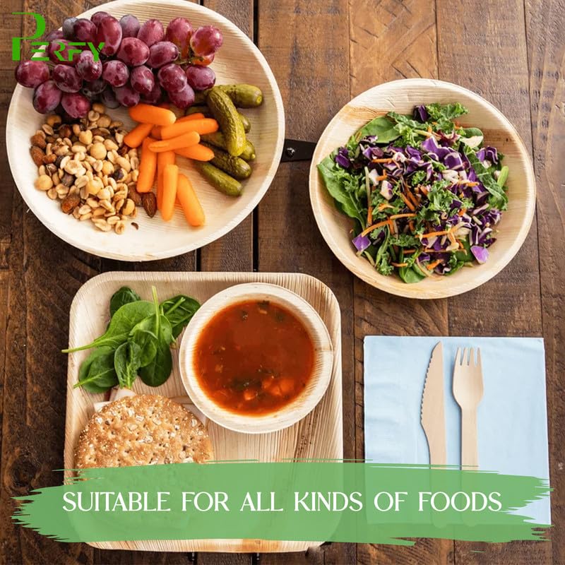 Perfy Palm Leaf Dinnerware Set Combo Disposable Square Plate Set 10 6 Inch250ml BowlsCutleryBiodegradableEco Friendly Tableware for Wedding Party Pack of 25 - Image 3