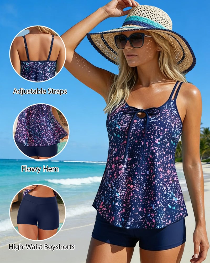 Daci Starry Sky Womenâ€™s Tankini Swimsuits - 2 Piece Tummy Control Bathing Suit Modest Flowy Swimwear with Boy Shorts 2026 M - Image 3