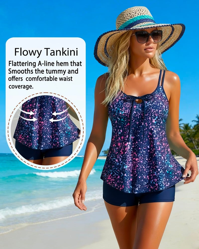Daci Starry Sky Womenâ€™s Tankini Swimsuits - 2 Piece Tummy Control Bathing Suit Modest Flowy Swimwear with Boy Shorts 2026 M - Image 4