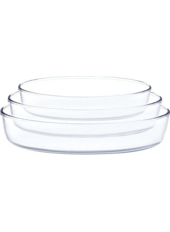 Turkish oval heat-resistant glass tray set, 3 pieces - Image 1