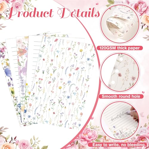 Pineraap 100 Sheets Wildflower Watercolor A5 Planner Inserts - 120GSM Thick Colorful Floral Refill Paper for 6-Ring Binder, Mixed Blossom Loose Leaf Sheets for Journal, Diary & Creative Planning - Image 3