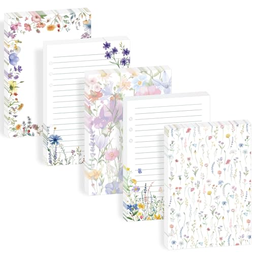 Pineraap 100 Sheets Wildflower Watercolor A5 Planner Inserts - 120GSM Thick Colorful Floral Refill Paper for 6-Ring Binder, Mixed Blossom Loose Leaf Sheets for Journal, Diary & Creative Planning - Image 1