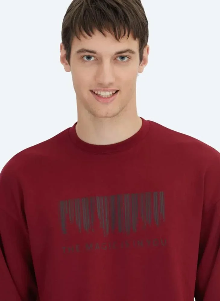 Kip Red Crew Neck Printed Sweatshirt