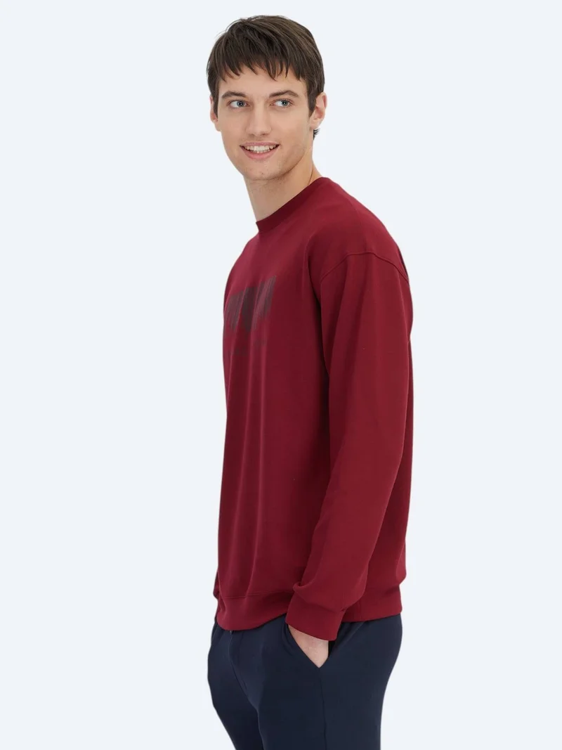 Kip Red Crew Neck Printed Sweatshirt