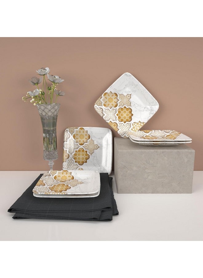 Castleite Bliss Melamine Quarter Plates Set Of 6 - Size 7',Non Breakable,Square Designer Plate For Serving Snacks,Breakfast,Lunch Or Dinner At Home,Kitchen,Or Café,Stainless (Paradise Palms) - White - Image 1