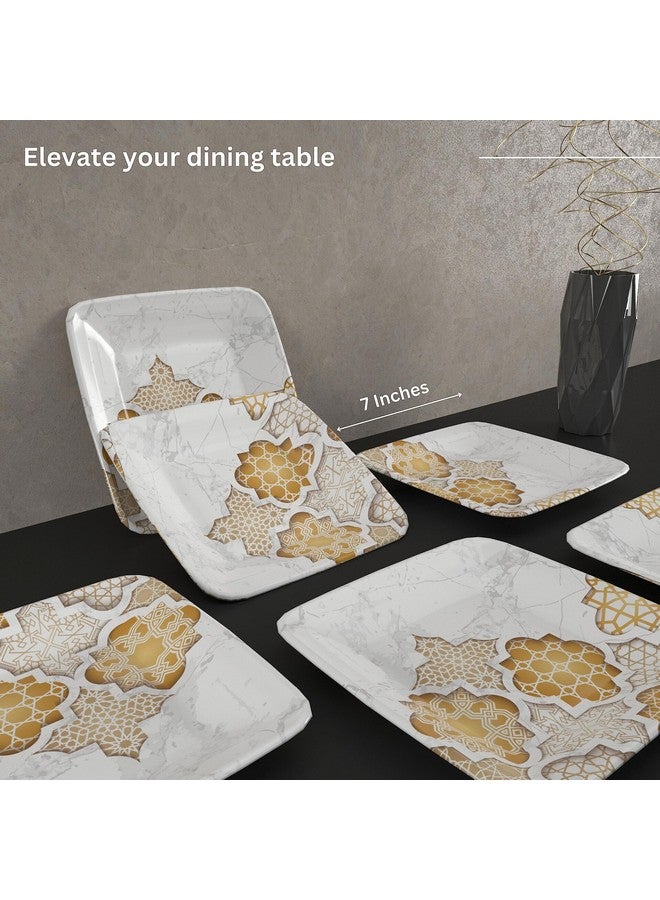 Castleite Bliss Melamine Quarter Plates Set Of 6 - Size 7',Non Breakable,Square Designer Plate For Serving Snacks,Breakfast,Lunch Or Dinner At Home,Kitchen,Or Café,Stainless (Paradise Palms) - White - Image 4