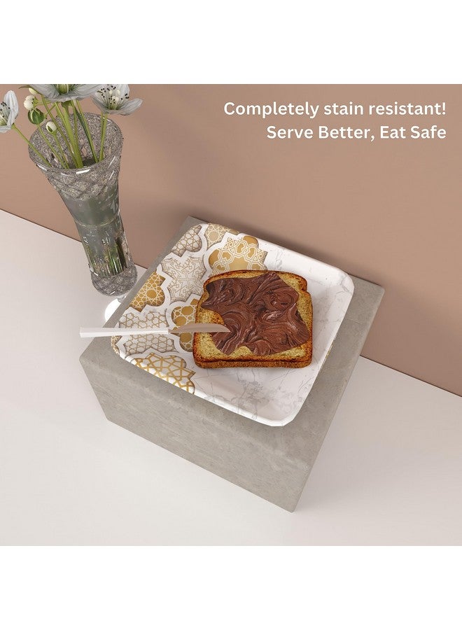 Castleite Bliss Melamine Quarter Plates Set Of 6 - Size 7',Non Breakable,Square Designer Plate For Serving Snacks,Breakfast,Lunch Or Dinner At Home,Kitchen,Or Café,Stainless (Paradise Palms) - White - Image 3