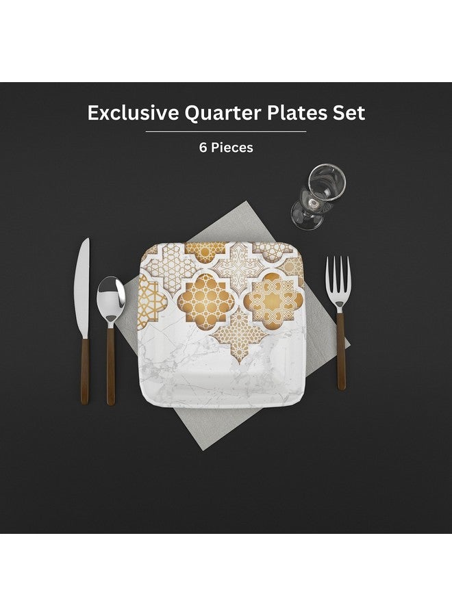Castleite Bliss Melamine Quarter Plates Set Of 6 - Size 7',Non Breakable,Square Designer Plate For Serving Snacks,Breakfast,Lunch Or Dinner At Home,Kitchen,Or Café,Stainless (Paradise Palms) - White - Image 2