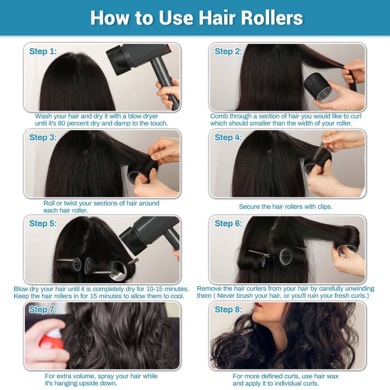 Audab 56 Pcs Hair Rollers Set for Blowout Look Long Hair, 30Pcs Rollers Hair Curlers in 5 Sizes with 24 Pcs Clips and Storage Bag for Long Medium Short Hair Volume - Image 5
