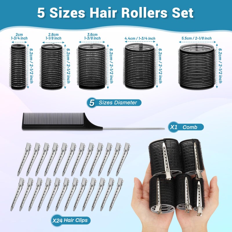 Audab 56 Pcs Hair Rollers Set for Blowout Look Long Hair, 30Pcs Rollers Hair Curlers in 5 Sizes with 24 Pcs Clips and Storage Bag for Long Medium Short Hair Volume - Image 3