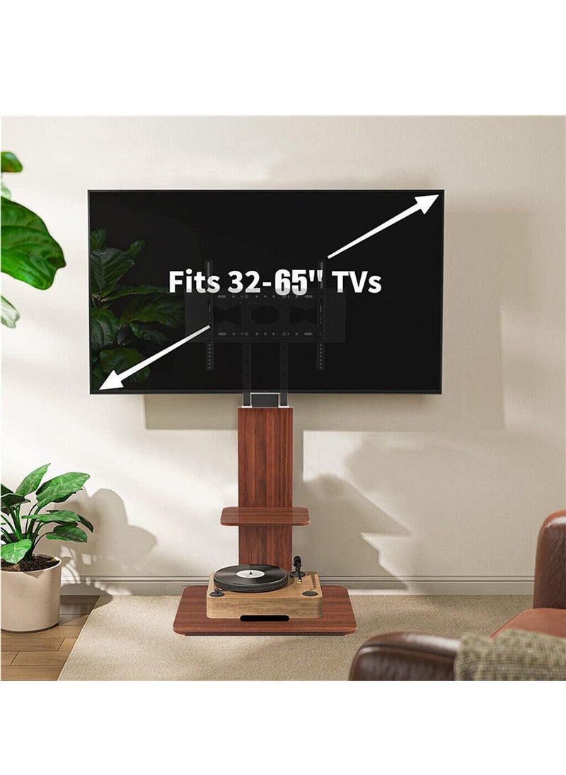 FlashHawk TV Floor Stand, Wooden TV Stand Cart with Shelf and Wheels for 32 - 65 inches TVs, VESA 400x400mm, Max.Load Bearing 35KG - Brown  - Image 3