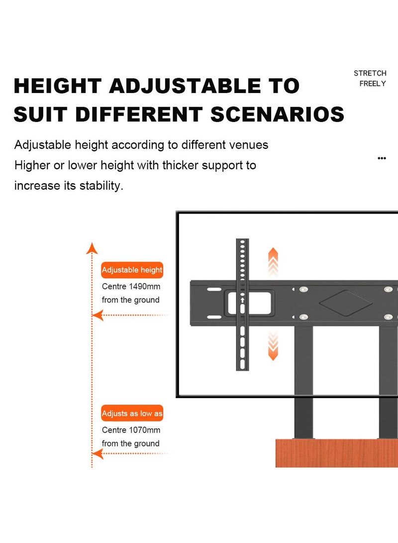 فلاشهوك حامل تلفزيون أرضي، حامل تلفزيون خشبي مع رف وعجلات لأجهزة تلفزيون من 32 إلى 65 بوصة، VESA 400x400 مم، أقصى حمل 35 كجم - بني - Image 3
