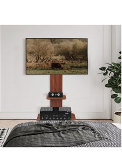 FlashHawk TV Floor Stand, Wooden TV Stand Cart with Shelf and Wheels for 32 - 65 inches TVs, VESA 400x400mm, Max.Load Bearing 35KG - Brown  - Image 1