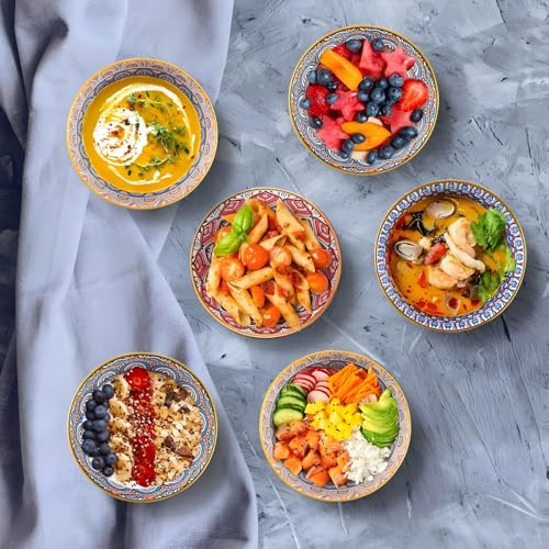 ONICORN Bohemian Ceramic Bowl Set with Chopsticks & Gift Box Dessert Bowl Set for Rice | Soup | Snack | Ice Cream | Soup (Multicolor, Pack of 6) - Image 3