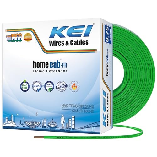 KEI WIRES & CABLES Homecab 0.75 sqmm 1 Core Copper Flame Retardant House Wire PVC Insulated Cable for Domestic & Industrial Electrical Wiring (Green, 90 Meters) - Image 1