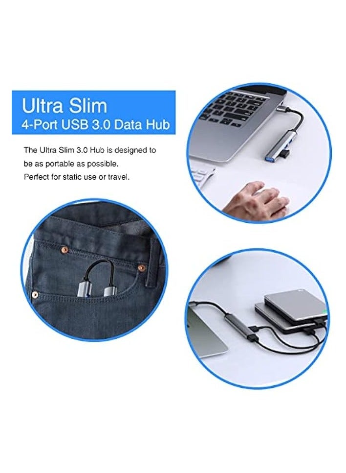 erorex Mini USB Hub Extensions, USB Hub for Laptop, 4 Port USB 3.0 Hub Expander, Ultra Slim Portable Data Hub Applicable for Laptop, Mouse, PC, USB Splitter Aluminum, USB Adapter Station - Image 3