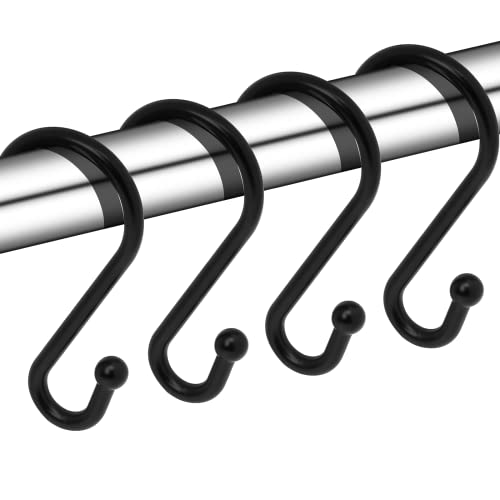 Gidse Metal Shower Curtain Hooks, Set of 12, Rust Proof Shower Curtain Hooks Rings, Durable S Shaped Hooks Hangers for Shower Curtains, Kitchen Utensils, Clothes, Towels (Black) - Image 1