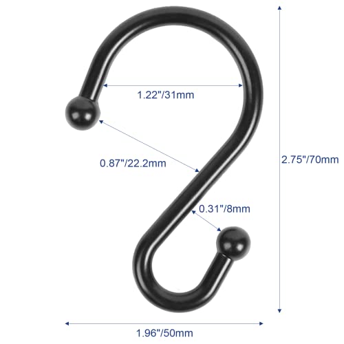 Gidse Metal Shower Curtain Hooks, Set of 12, Rust Proof Shower Curtain Hooks Rings, Durable S Shaped Hooks Hangers for Shower Curtains, Kitchen Utensils, Clothes, Towels (Black) - Image 5