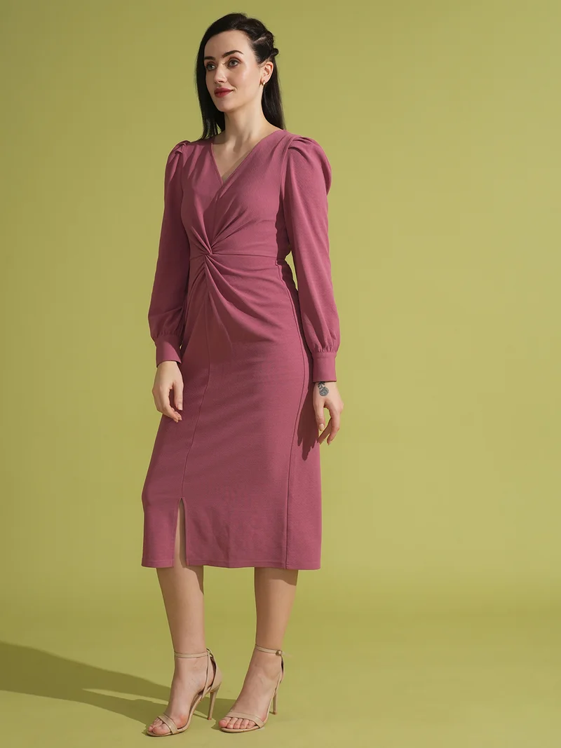 globus Globus Women Cuffed Sleeves Twisted Detail Sheath Midi Dress