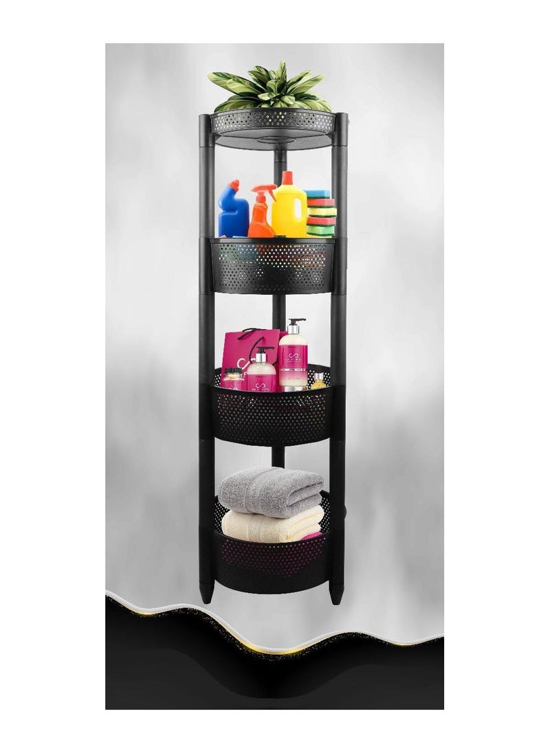 Spaceshoop - Round Trolley Kitchen Storage Cart with Fruit Vegetable Storage Baskets 4 Layer - Image 1