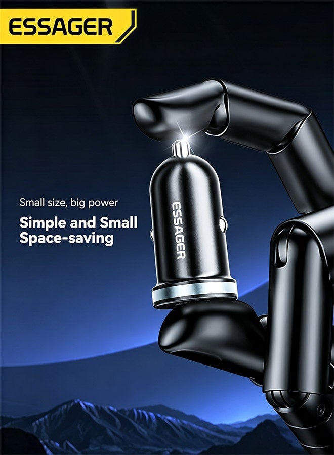 ESSAGER 30W Car Charger, Dual Port USB-C PD + USB-A Fast Charging Adapter, Mini Cigarette Lighter Charger for Commute, Travel and Road Trips (Black) - Image 4
