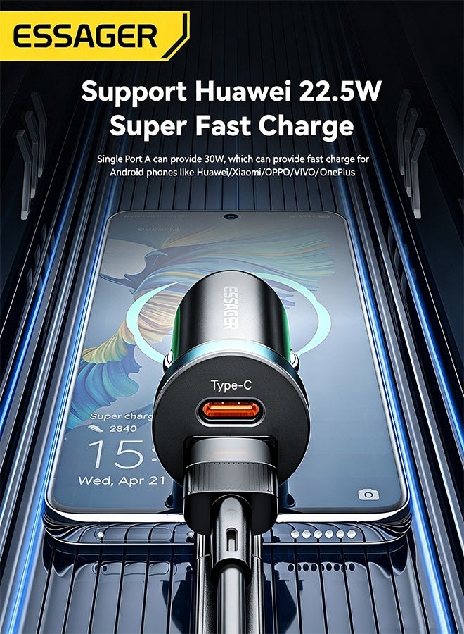 ESSAGER 30W Car Charger, Dual Port USB-C PD + USB-A Fast Charging Adapter, Mini Cigarette Lighter Charger for Commute, Travel and Road Trips (Black) - Image 3