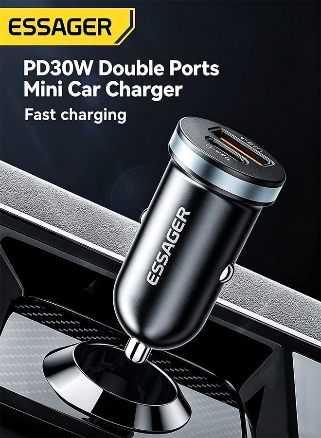 ESSAGER 30W Car Charger, Dual Port USB-C PD + USB-A Fast Charging Adapter, Mini Cigarette Lighter Charger for Commute, Travel and Road Trips (Black) - Image 5