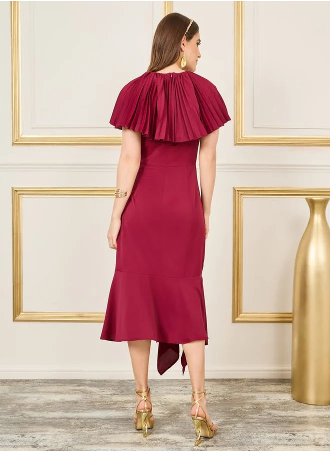 Styli Pleated Cape Sleeves Bodycon Midi Dress