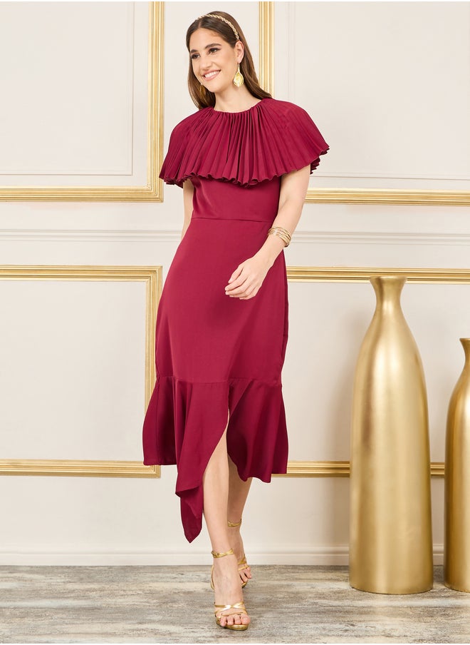 Styli فستان ميدي بأكمام كيب مطوي  - Image 1