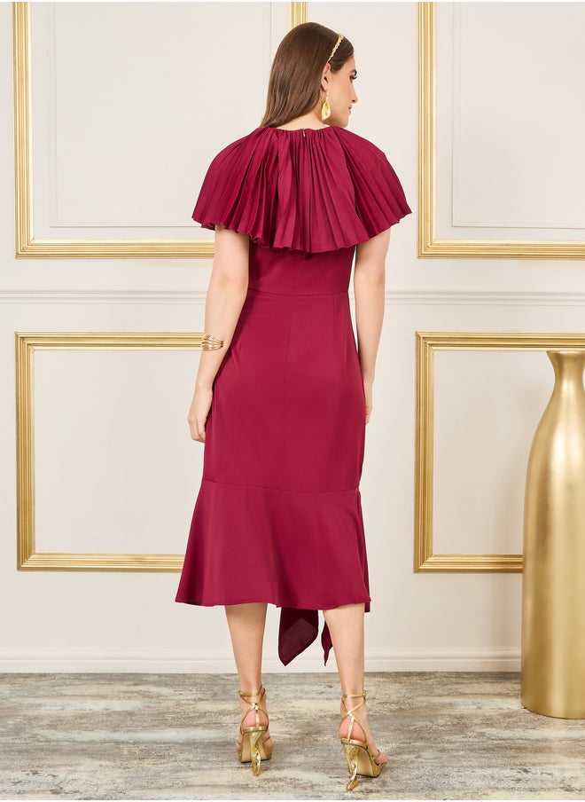 Styli فستان ميدي بأكمام كيب مطوي  - Image 4