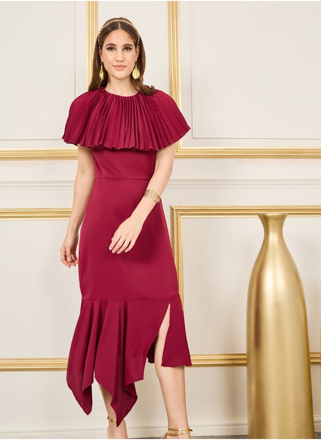 Styli فستان ميدي بأكمام كيب مطوي  - Image 2