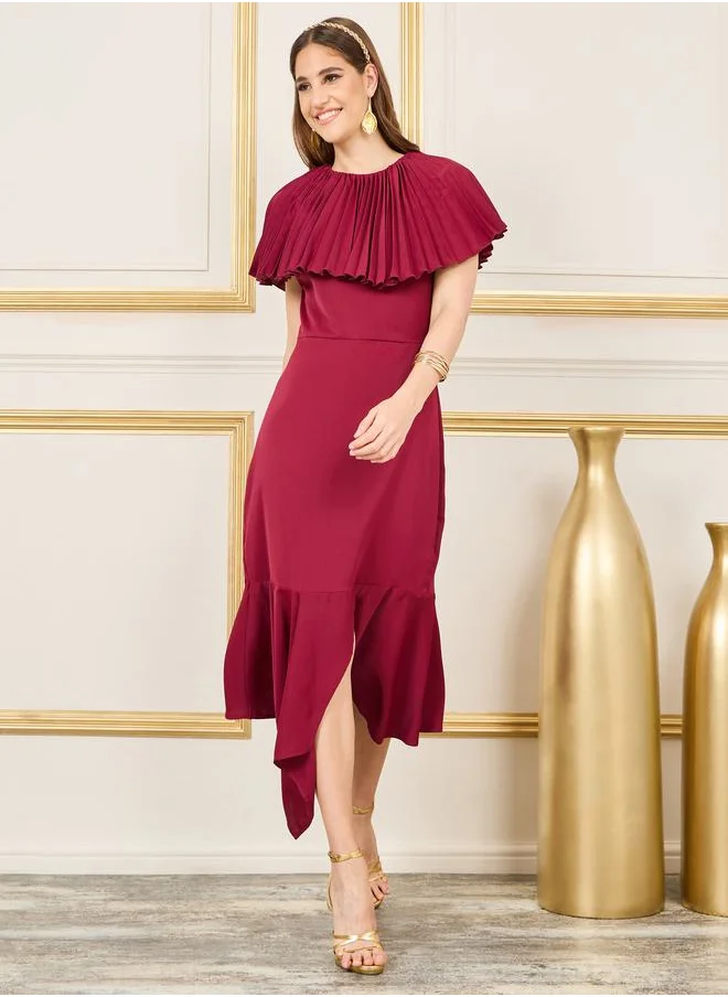 ستايلي Pleated Cape Sleeves Bodycon Midi Dress