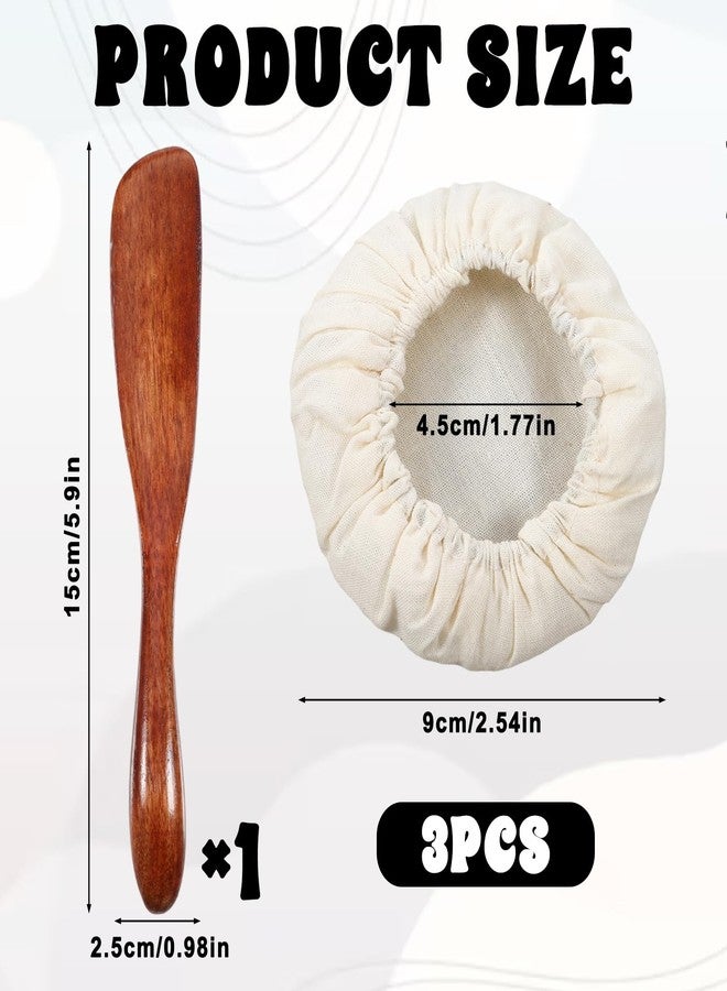 Zelphvt 4Pcs Sourdough Jar Cover, Fermentation Lids Reusable Breathable Fabric Fermentation Cloth Lids With Wooden Spatula for 3-4 Inch Jars - Image 2