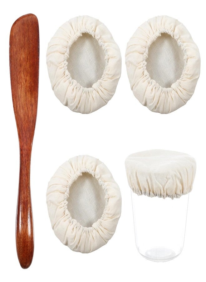 Zelphvt 4Pcs Sourdough Jar Cover, Fermentation Lids Reusable Breathable Fabric Fermentation Cloth Lids With Wooden Spatula for 3-4 Inch Jars - Image 1
