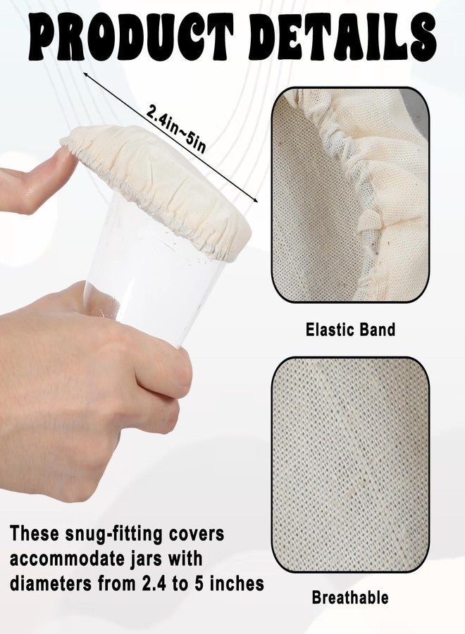 Zelphvt 4Pcs Sourdough Jar Cover, Fermentation Lids Reusable Breathable Fabric Fermentation Cloth Lids With Wooden Spatula for 3-4 Inch Jars - Image 3