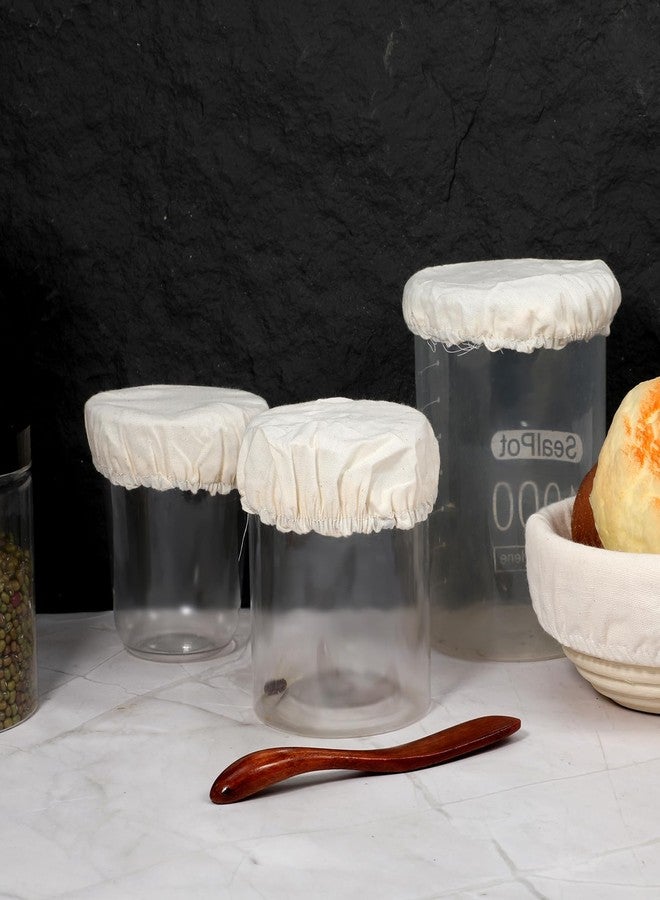 Zelphvt 4Pcs Sourdough Jar Cover, Fermentation Lids Reusable Breathable Fabric Fermentation Cloth Lids With Wooden Spatula for 3-4 Inch Jars - Image 4