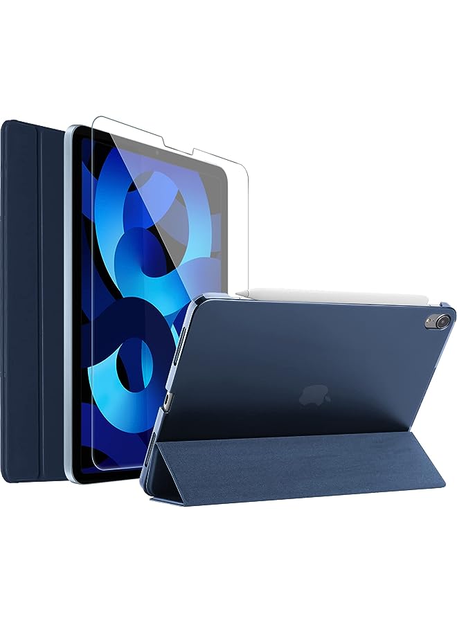 Procases iPad Air 5th Generation 2022 Case, iPad Air 4 10.9 Inch 2020 Case with Tempered Glass Screen Protector, Slim Stand Hard Shell Protective Smart Cover for 10.9” iPad Air 5 Air 4 -Navy - Image 1