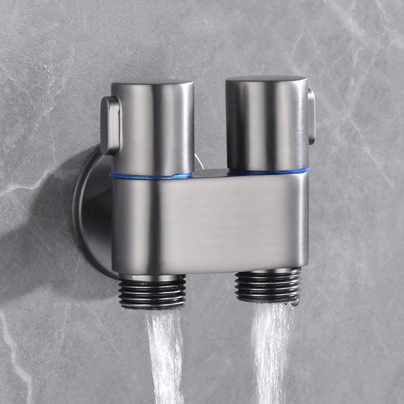 SHOPVILLA 2 in 1 Brass Dual Tap for Washing Machine Bathroom Geyser Luxury Series TwoWay Angle Valve 2 in 1 Angle Valve for Bathroom Two Way Tap for Bathroom Stainless Steel Black - Image 1