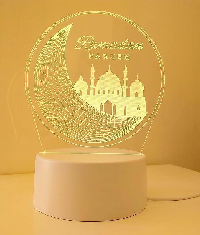 ARS 3D Ramadan Kareem Night Light LED Lamp - 7 Colors Touch USB Charge Desk Table Decoration - Image 1