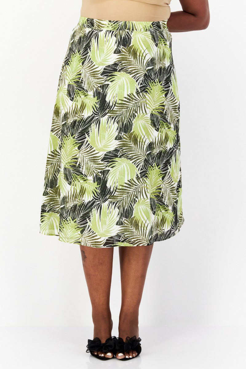 Kasper  Women Plus Size Floral Pattern Midi Skirt, Green Combo - Image 1