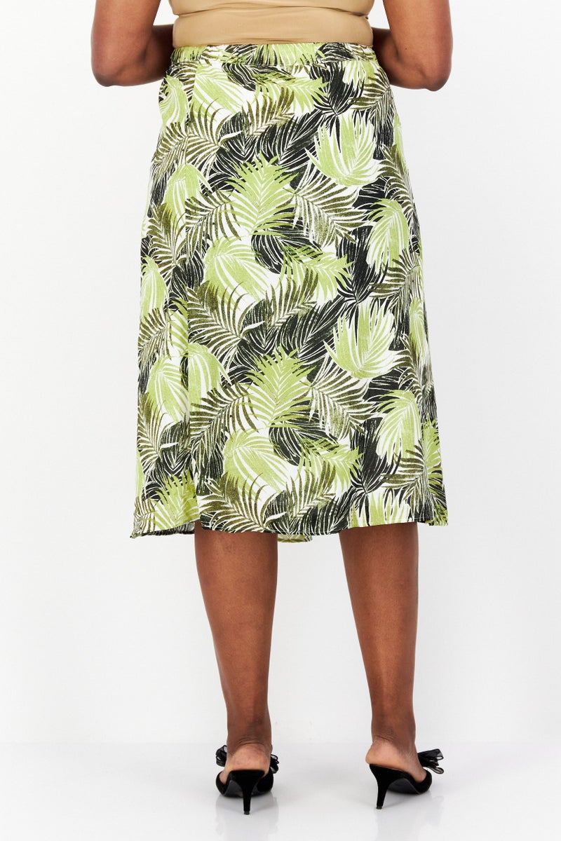 Kasper  Women Plus Size Floral Pattern Midi Skirt, Green Combo - Image 3