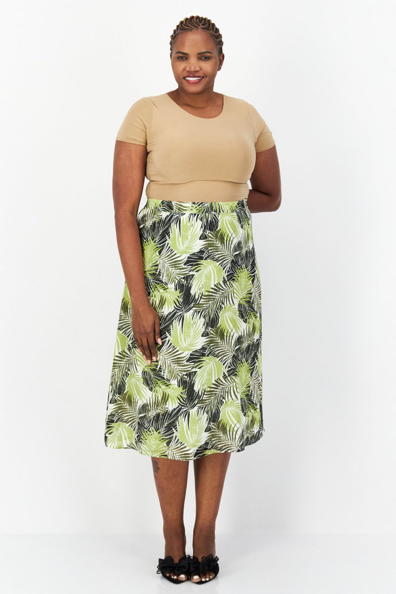 Kasper  Women Plus Size Floral Pattern Midi Skirt, Green Combo - Image 4